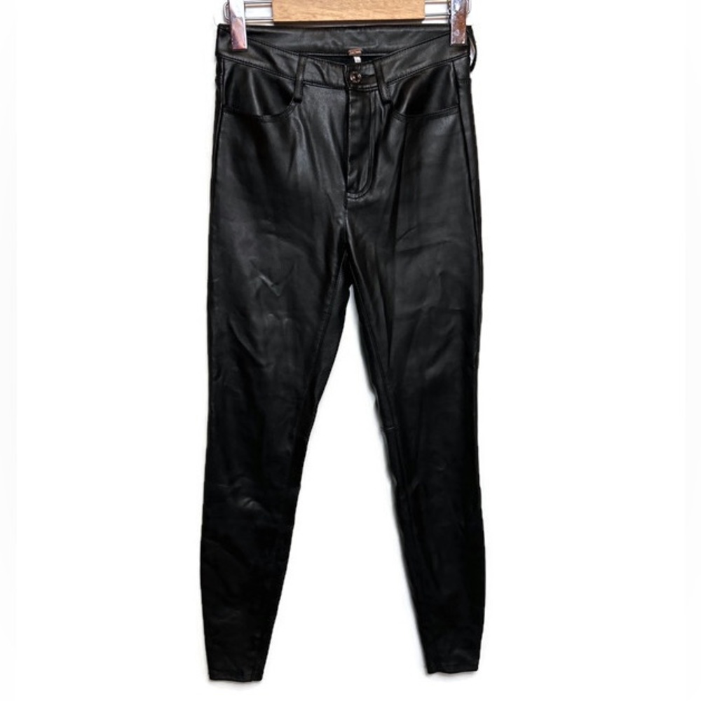 Free People Faux Leather Black Button/Zip Legging Size 25